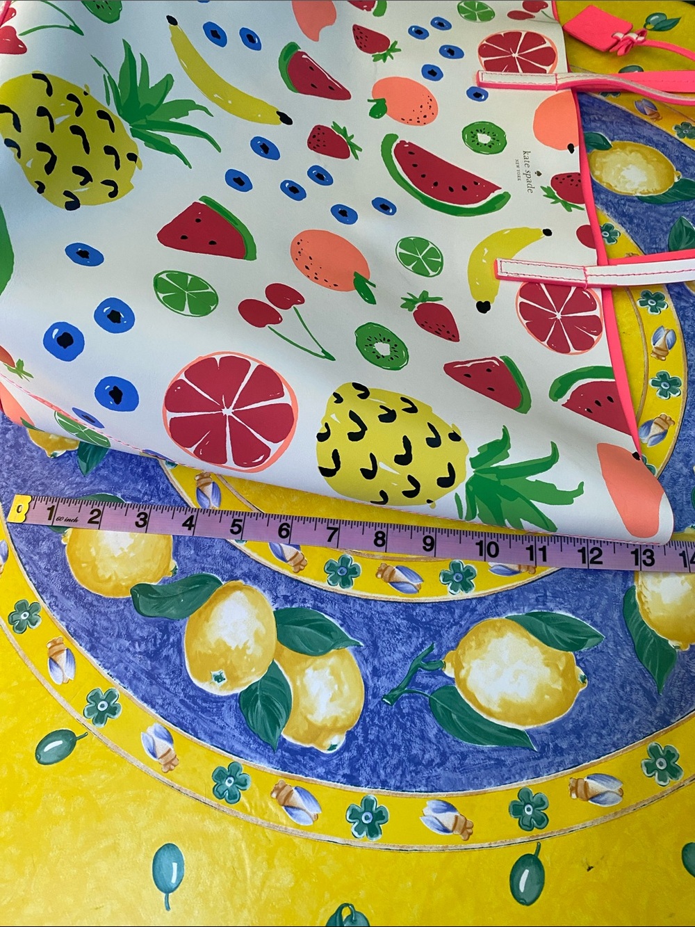 kate spade White Multicolor Fruit Print Tote with Pink Trim - Picture 12 of 12